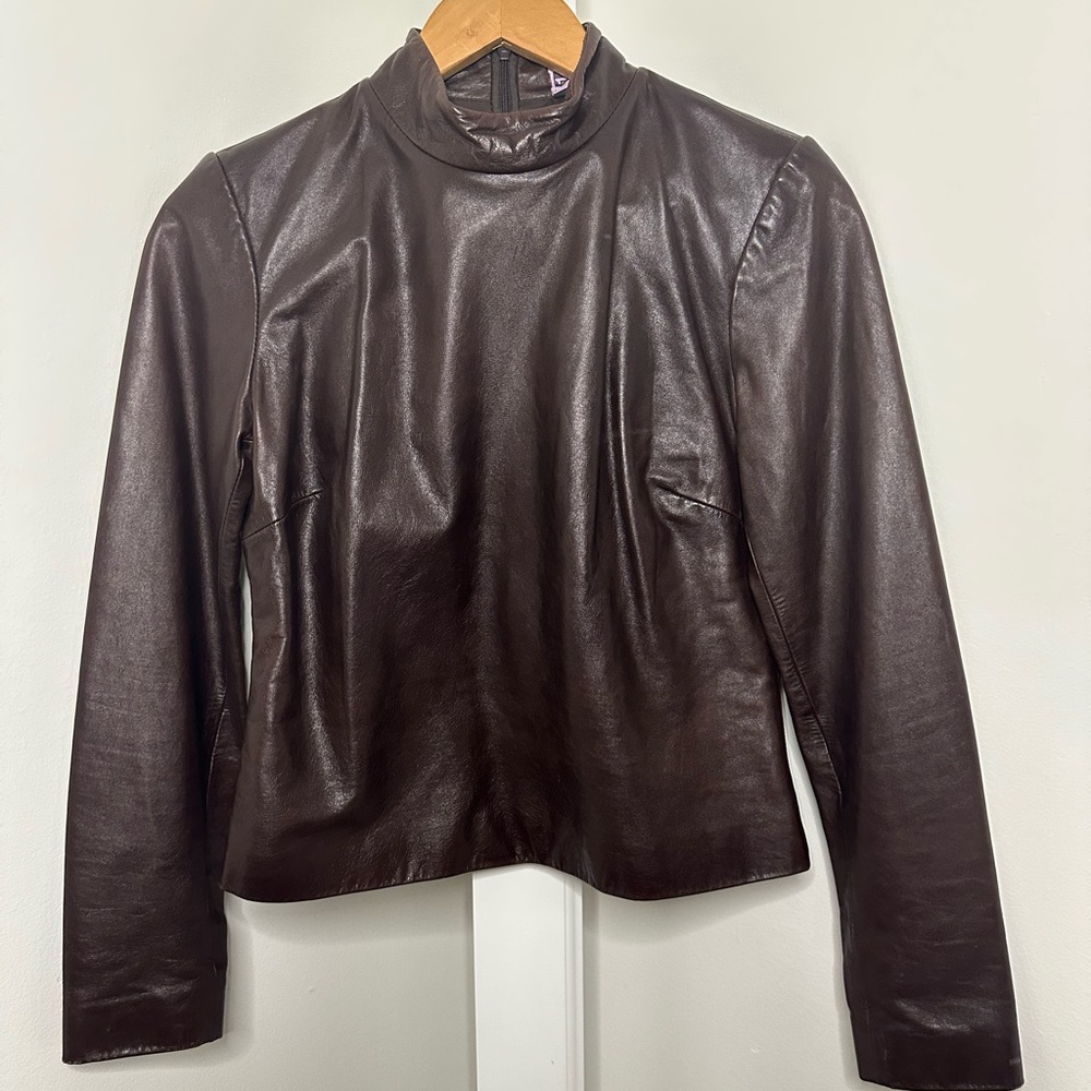 Genuine leather brown moto top - Size 6